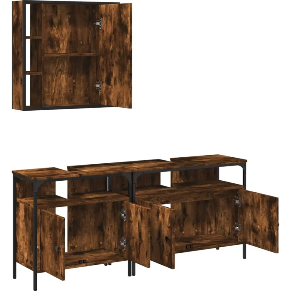 vidaXL 3-delige Badkamermeubelset bewerkt hout gerookt eikenkleurig, foto 3