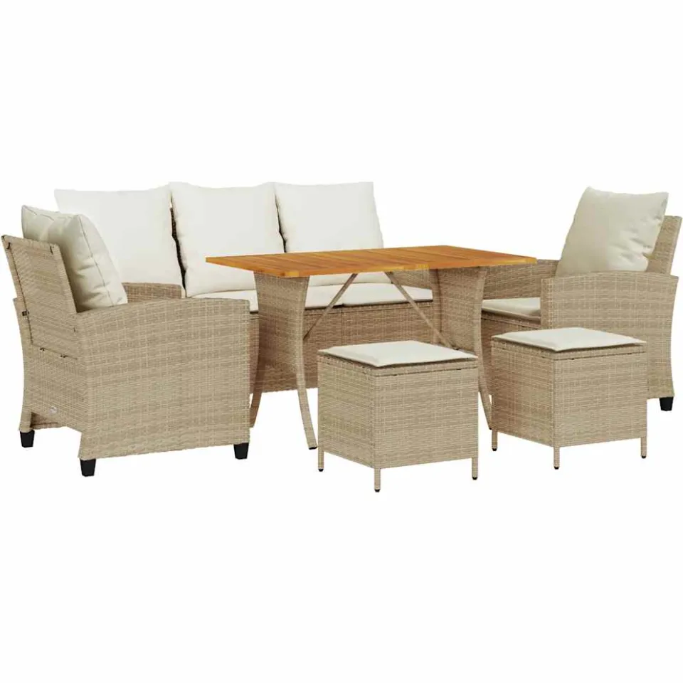 vidaXL 6-delige Loungeset met kussens poly rattan beige