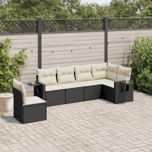 vidaXL 6-delige Loungeset met kussens poly rattan zwart, foto 2