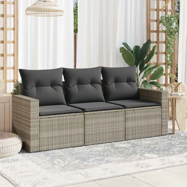 vidaXL 3-delige Loungeset met kussens poly rattan lichtgrijs grijs, foto 2
