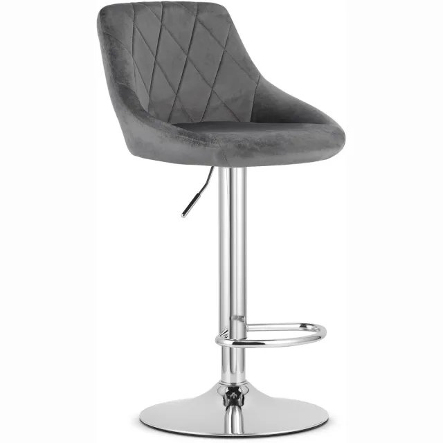 LEOBERT Barkruk AREX - Velvet Grijs, Chromen Basis, Rugleuning, Modern Design, Hoogte Verstelbaar, 360° Draaibaar, Max. 120 kg grijs / zilver