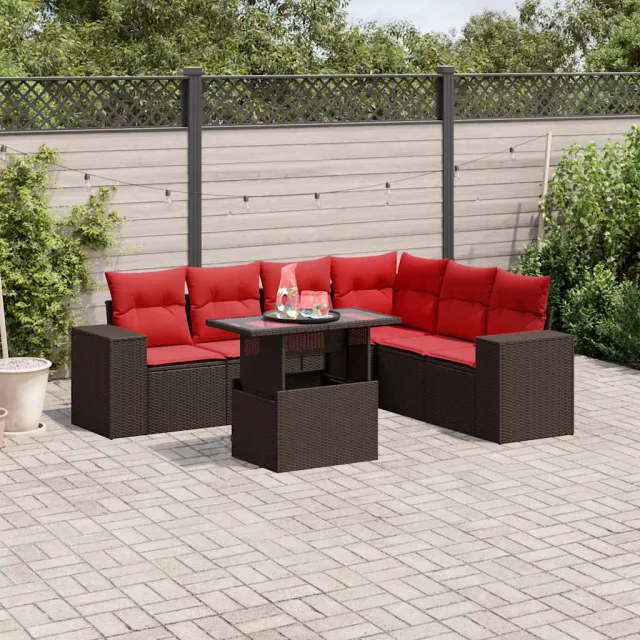 vidaXL 7-delige tuinbankset met kussens, bruin polyrotan, foto 2