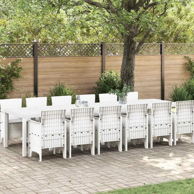vidaXL Tuin Eetset 13 st Wit Polt riet, foto 2
