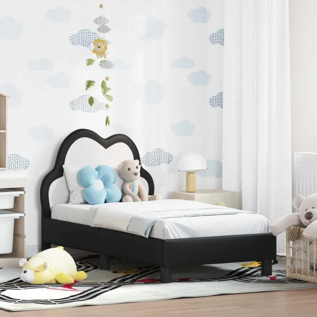 vidaXL Peuterbedframe met hoofdbord Zwart 70 x 140 cm PU