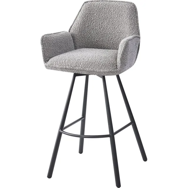 HTfurniture Audrey 180 degree swivel-Grey-Coloured Boucle-With Armrests- black legs-barstoel
