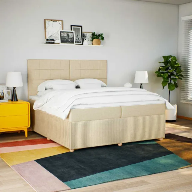vidaXL Boxspring met matras stof crèmekleurig 200x200 cm