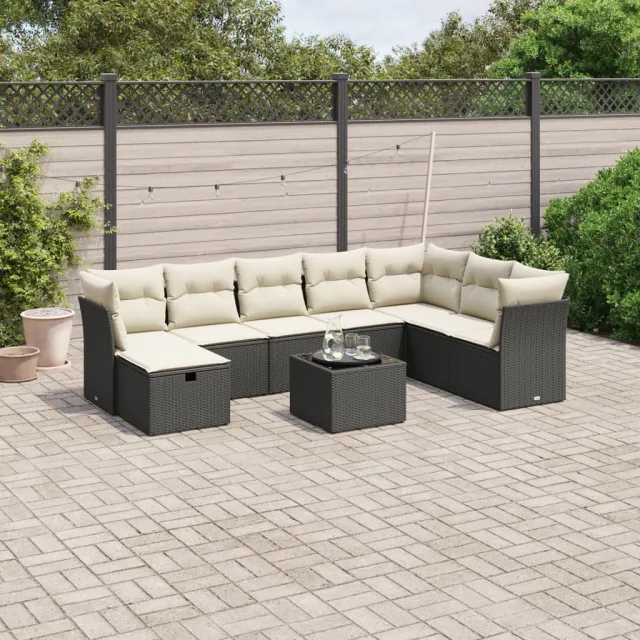 vidaXL 9-delige Loungeset met kussens poly rattan zwart