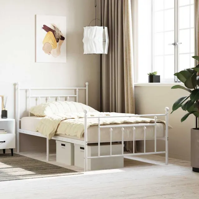 vidaXL Bedframe met hoofd- en voeteneinde metaal wit 100x200 cm