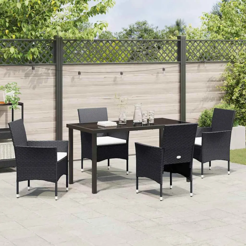 vidaXL Tuin eettafelset 5 st Zwart poly rattan, foto 3