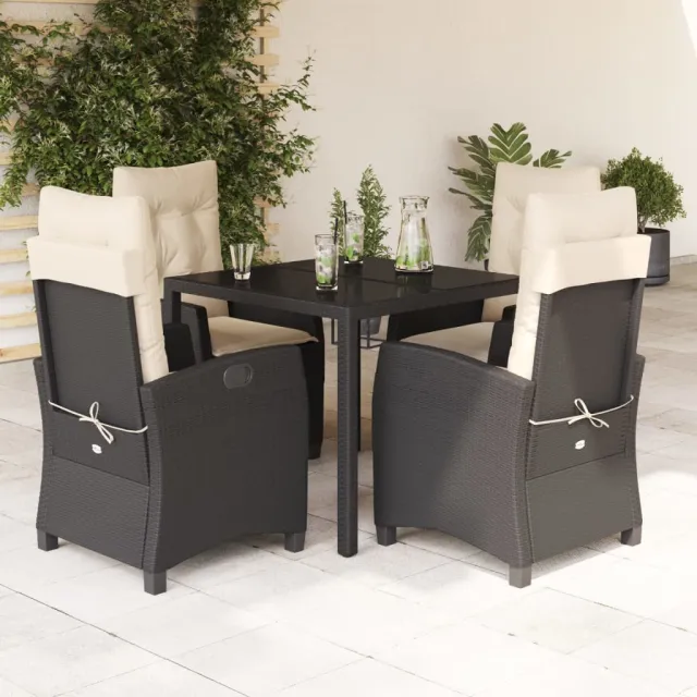 vidaXL 5-delige Tuinset met kussens poly rattan zwart, foto 2