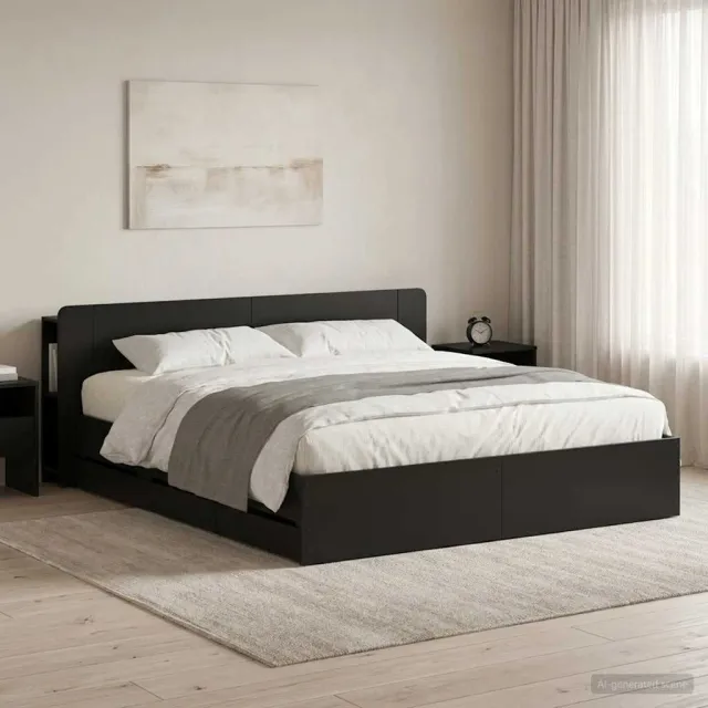 vidaXL Bedframe met opbergruimte en hoofdbord Zwart 180 x 200 cm