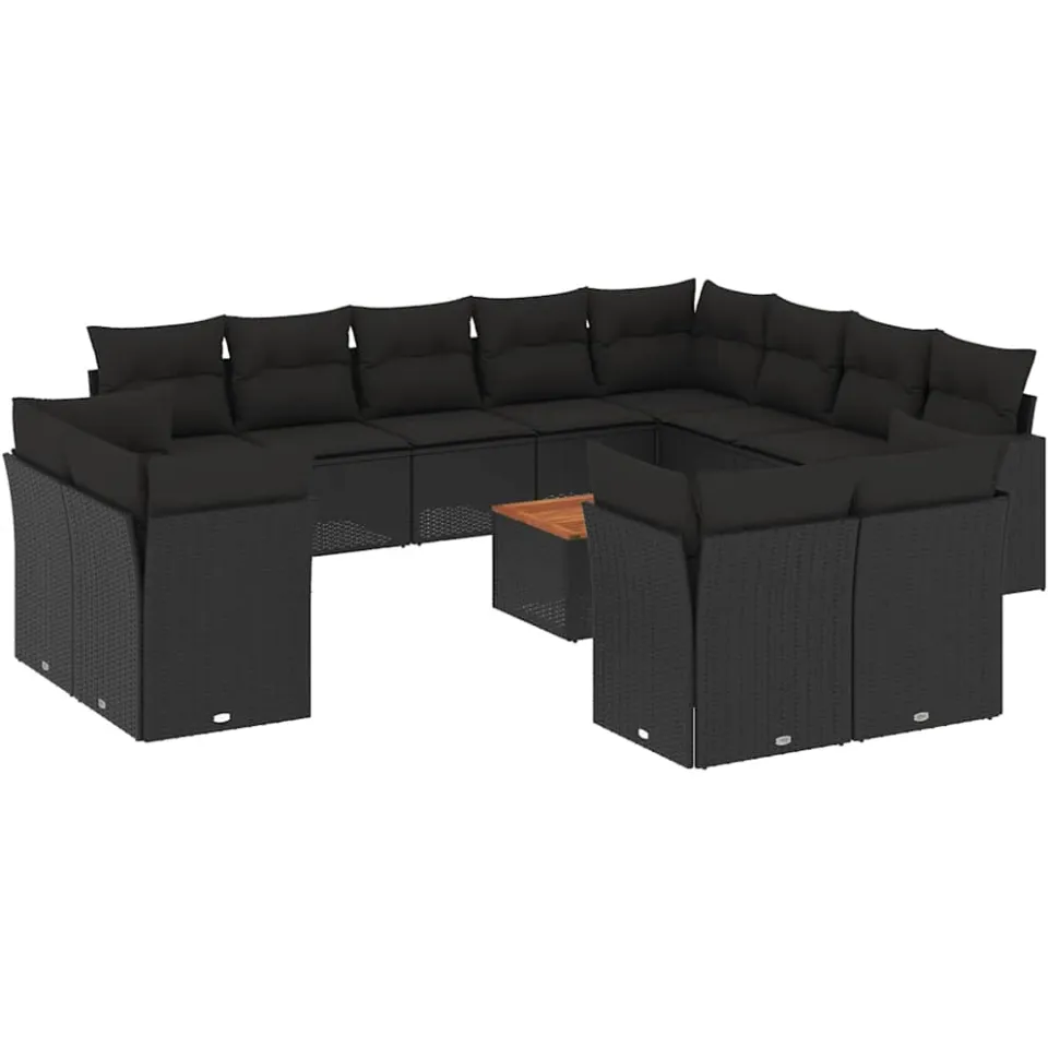vidaXL 13-delige Loungeset met kussens poly rattan zwart, foto 3