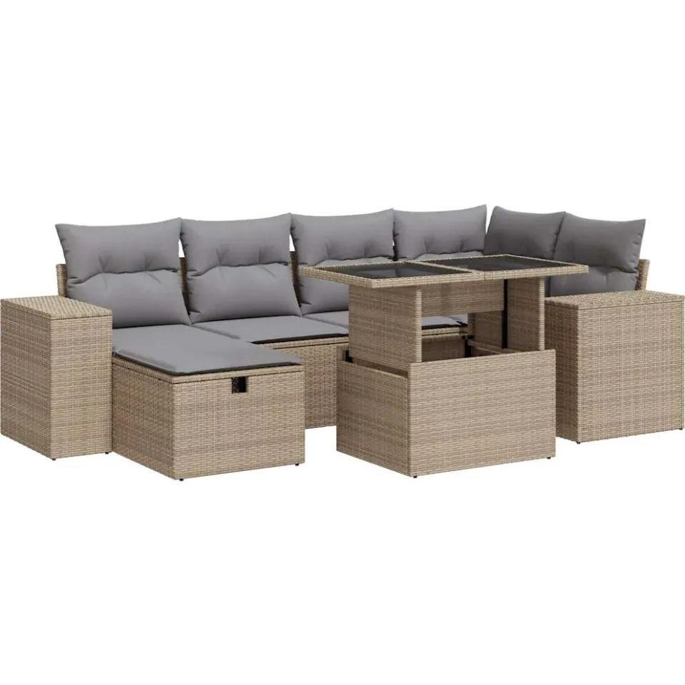 vidaXL 8-delige Loungeset met kussens poly rattan beige, foto 3