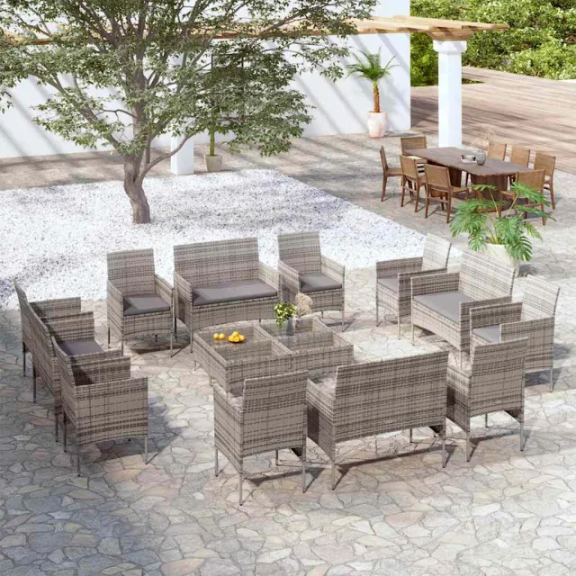 vidaXL 16-delige Loungeset met kussens poly rattan grijs, foto 2