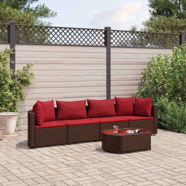 vidaXL 5-delige Loungeset met kussens poly rattan bruin, foto 2