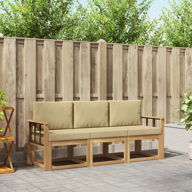 vidaXL Buiten bankenset 3 st White and Beige 189.5 x 63 x 73 cm