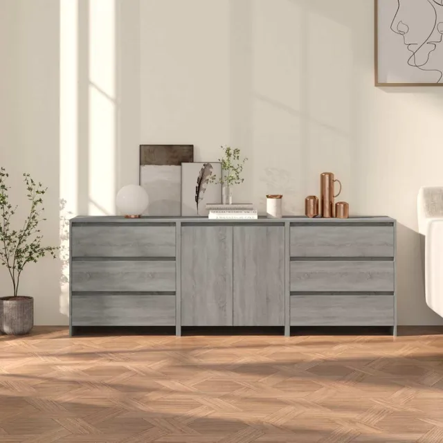 vidaXL 3 st Dressoirs bewerkt hout grijs sonoma eikenkleurig, foto 2