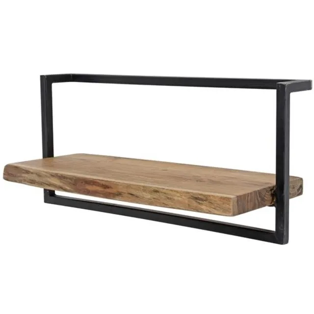 Industrieel In Huis Luxe Zwevend Wandplank Hout - Muurplankje Zwevend (60 cm) - Wandplank Kinderkamer - Houten Wandplank Industrieel met Metaal - Zwevende Wandplank/ Boekenplank - Nachtkastje - Wandplanken Bruin - Muur Plank
