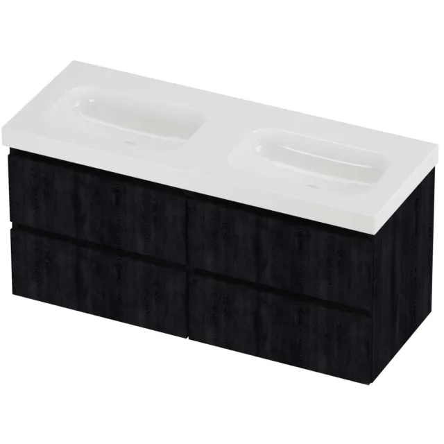 Proline Haga Badmeubelset Polystone Mezza Dubbel 120x46x58 cm Glans Wit Charcoal Oak Eiken