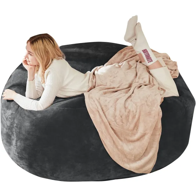 Merax Zitzak 4FT - Comfortabele Zitzakstoel en Lounge Sofa - Ergonomische Leesstoel voor Volwassenen - Geschikt voor Slaapkamer - Woonkamer en Balkon - Donkergrijs - 100x100x50 cm