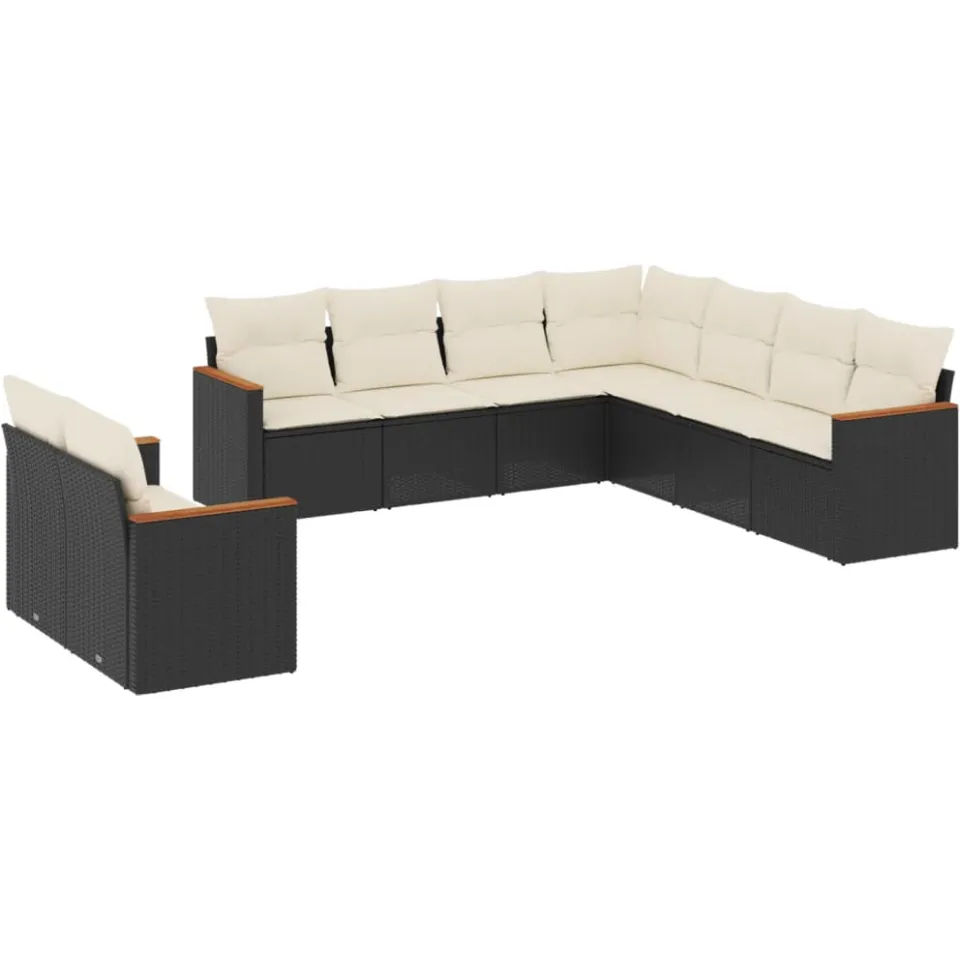 vidaXL 9-delige Loungeset met kussens poly rattan zwart