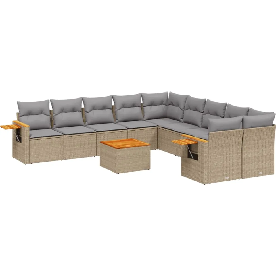vidaXL 11-delige Tuinset met kussens poly rattan beige, foto 3