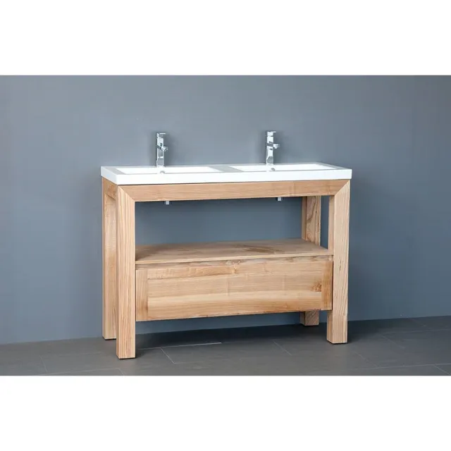 Sanilux Badkamermeubelset Sanilux Robusta Keramiek 120x47x85 cm 2 Kraangaten Massief Eikenhout Massief hout