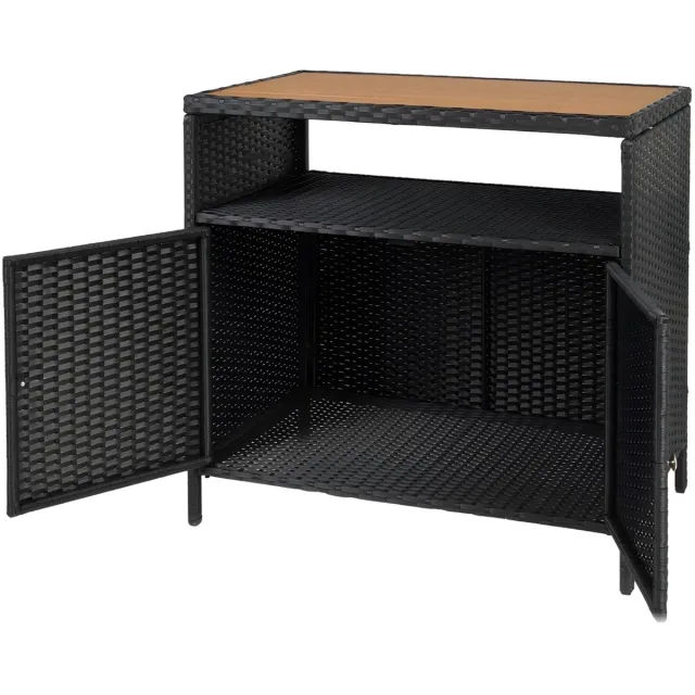 Happiq Buiten Bar Tafel met Opbergruimte - Rotan en Metaal - voor tuin, patio en zwembad - Groot Brown