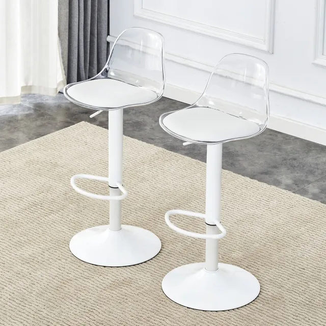 HAUSS SPOLE Barkruk 82 104 Cm - Set Van 2 - In Hoogte Verstelbaar En 360 Graden Draaibaar - Voor Keukenbar En Horeca - Kunststof Metaal - Transparant Wit