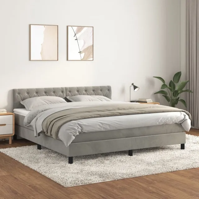 vidaXL Boxspring met matras fluweel lichtgrijs 160x200 cm grijs