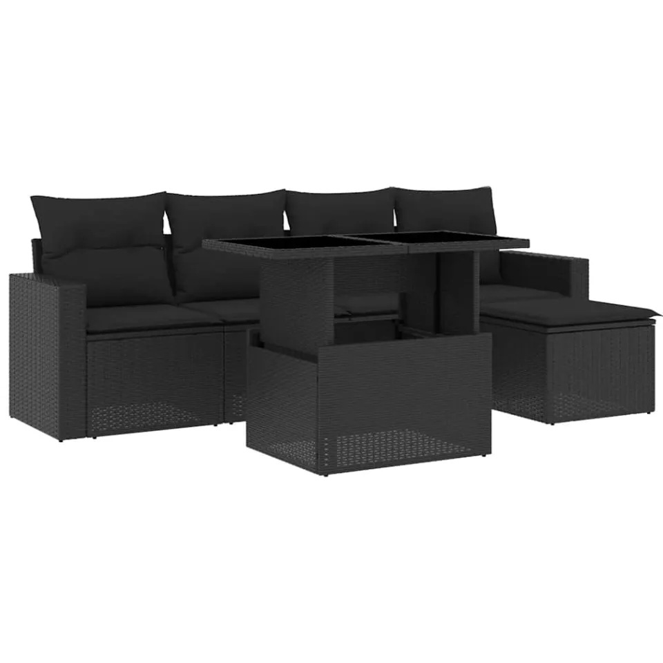 vidaXL 6-delige Loungeset met kussens poly rattan zwart