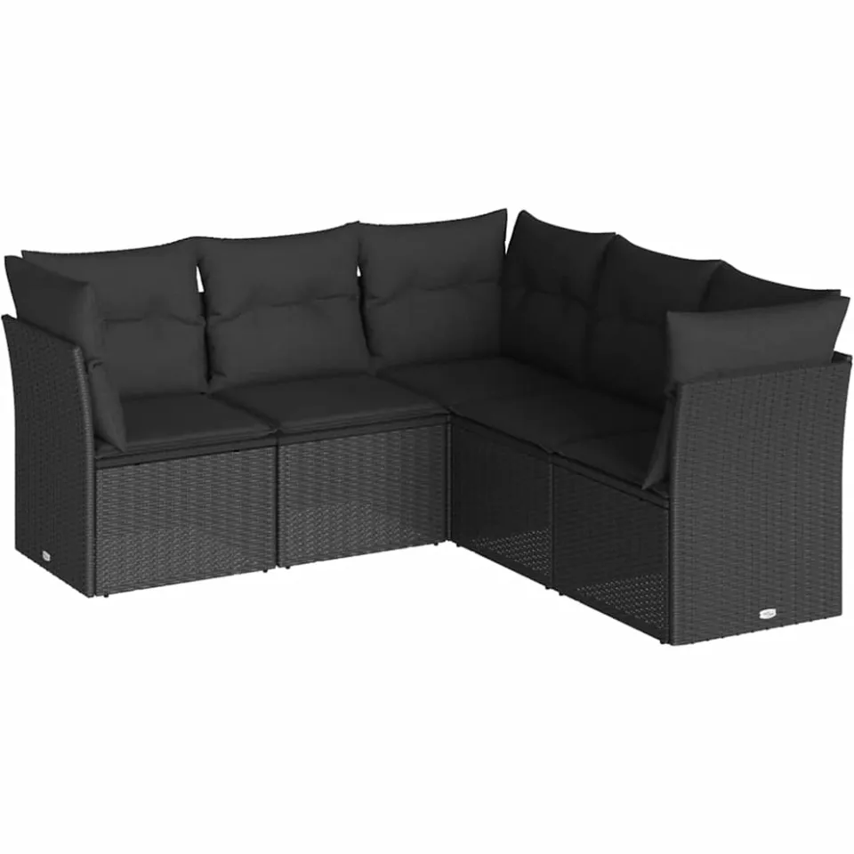 vidaXL 5-delige Loungeset met kussens poly rattan zwart, foto 3