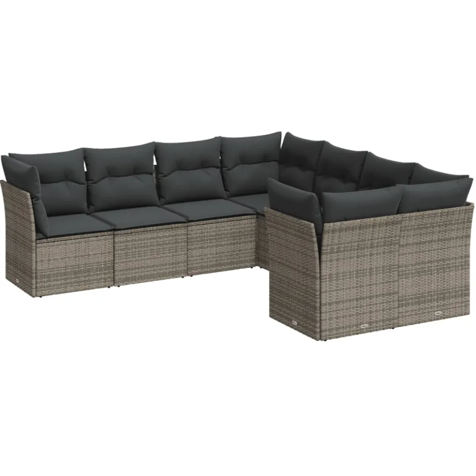 vidaXL 8-delige Loungeset met kussens poly rattan grijs, foto 4