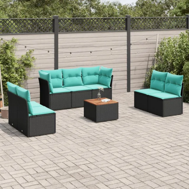 vidaXL 8-delige Loungeset met kussens poly rattan zwart, foto 2