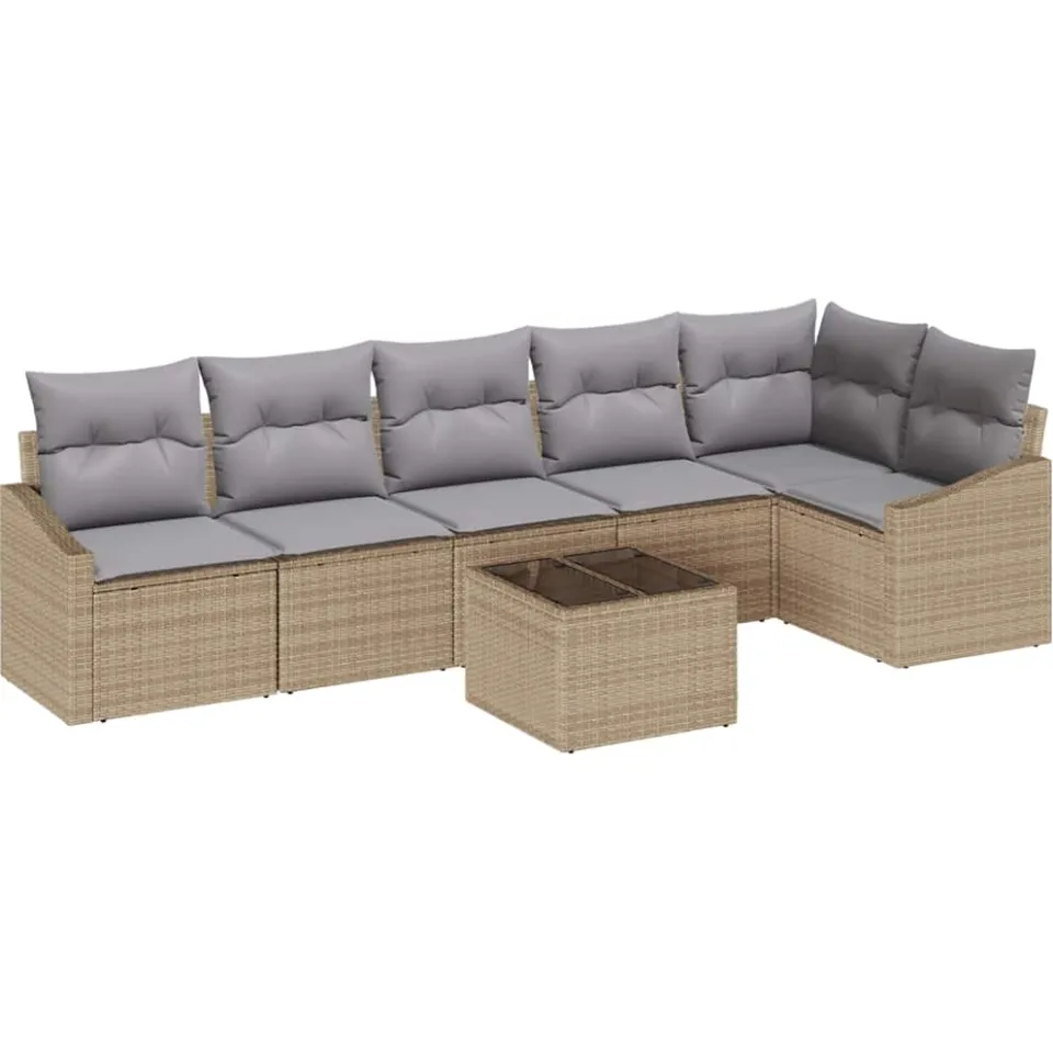 vidaXL Tuinbankenset 7 st Beige en Licht Grijs poly rattan