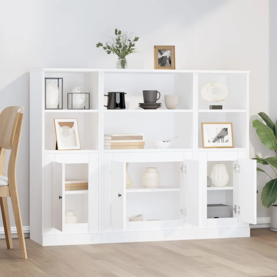 vidaXL Hoge kasten 3 st bewerkt hout wit, foto 3