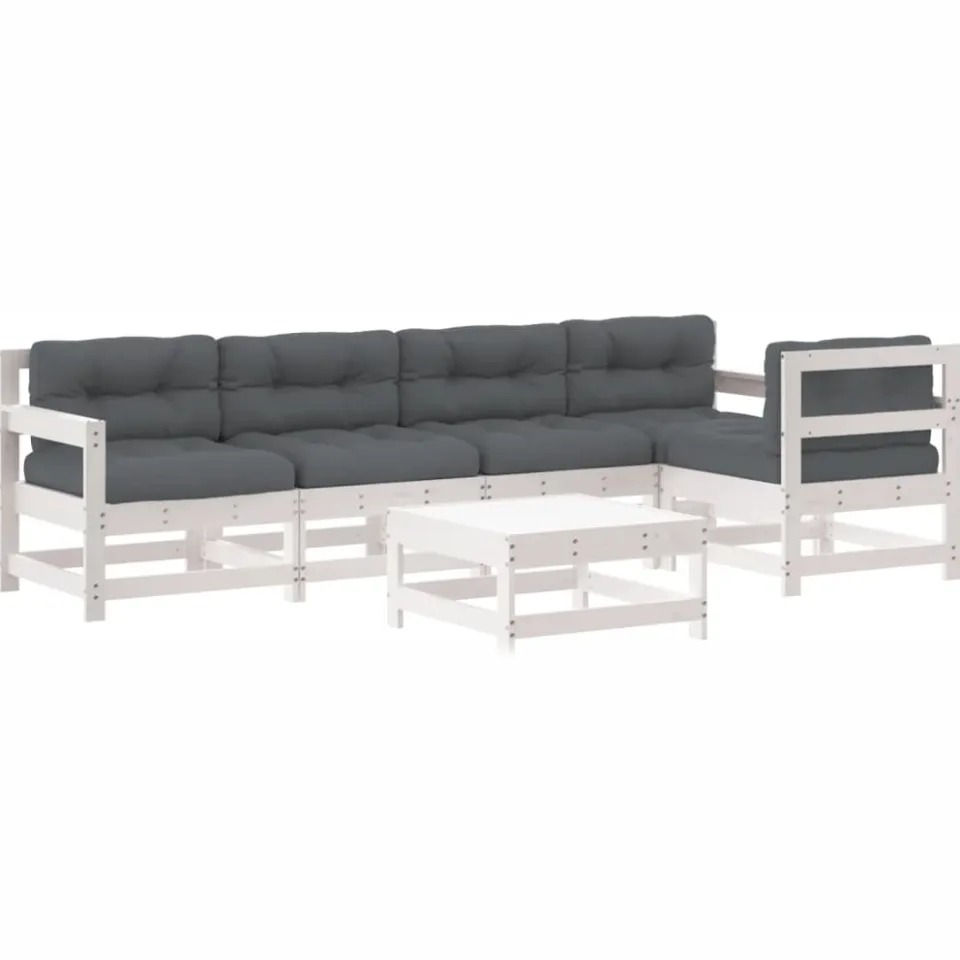 vidaXL 6-delige Loungeset met kussens massief hout wit, foto 3