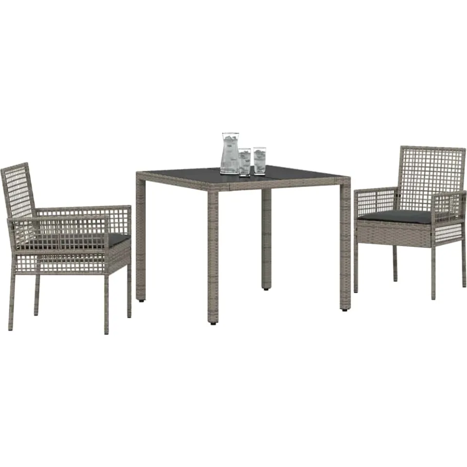 vidaXL Tuin eettafelset 3 st Grijs poly rattan, foto 2