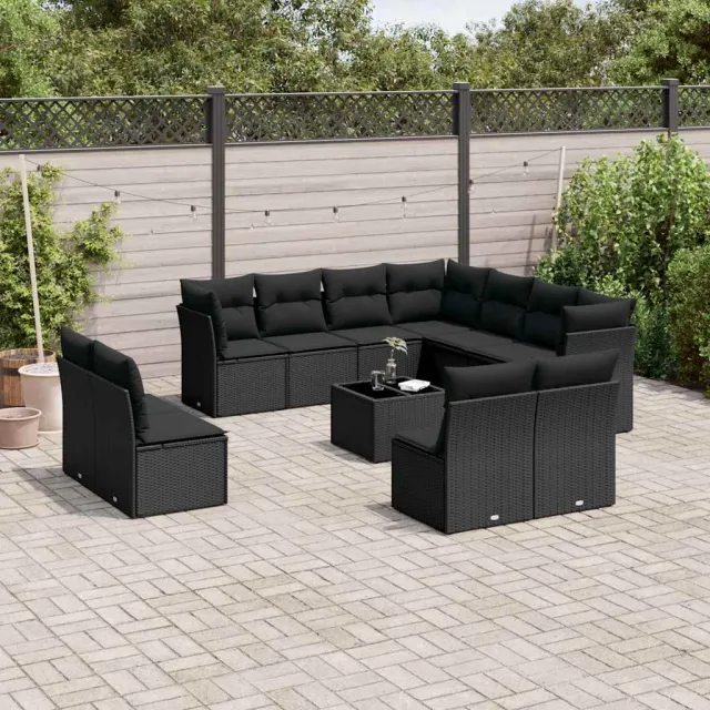 vidaXL 12-delige Loungeset met kussens poly rattan zwart, foto 2