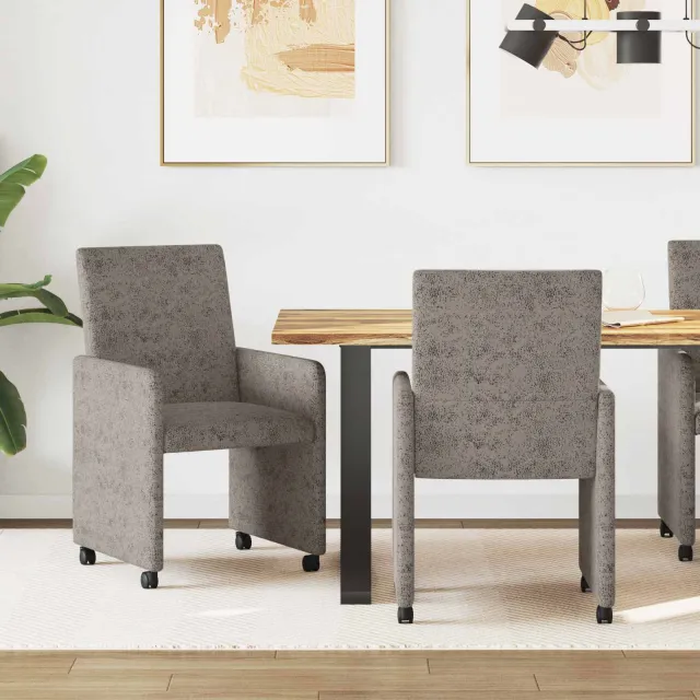 vidaXL Eetkamerstoelen met Wieltjes 2 st Faux suede leer Lichtgrijs, foto 2