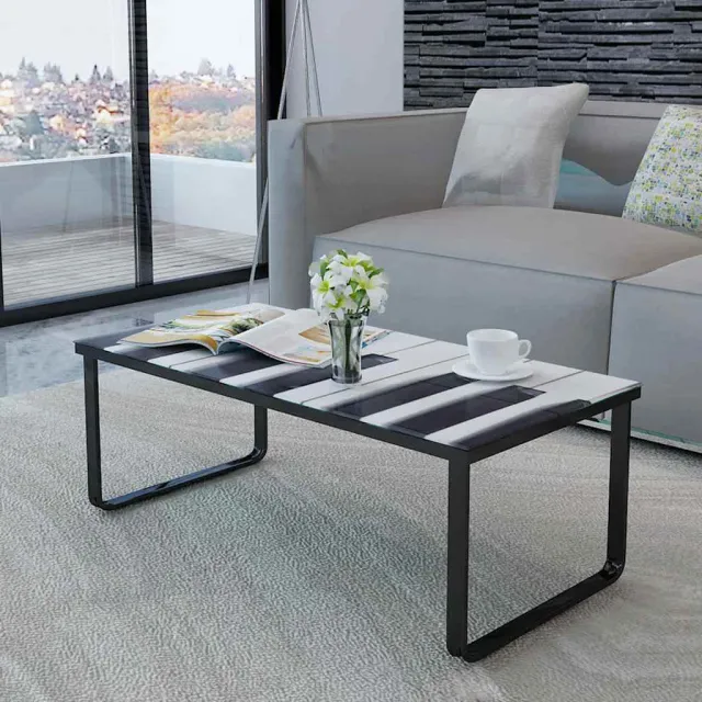 vidaXL Salontafel met piano-print glazen tafelblad meerkleurig, foto 2