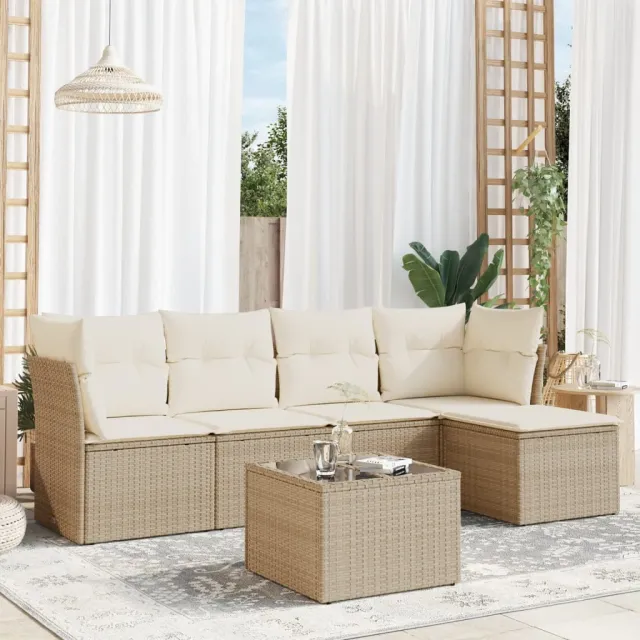 vidaXL 6-delige Loungeset met kussens poly rattan beige, foto 2