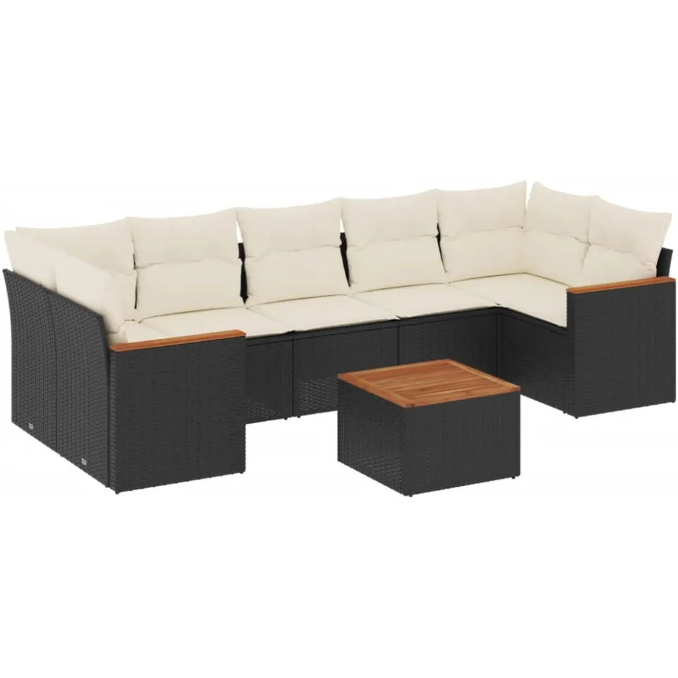 vidaXL 8-delige Loungeset met kussens poly rattan zwart, foto 3