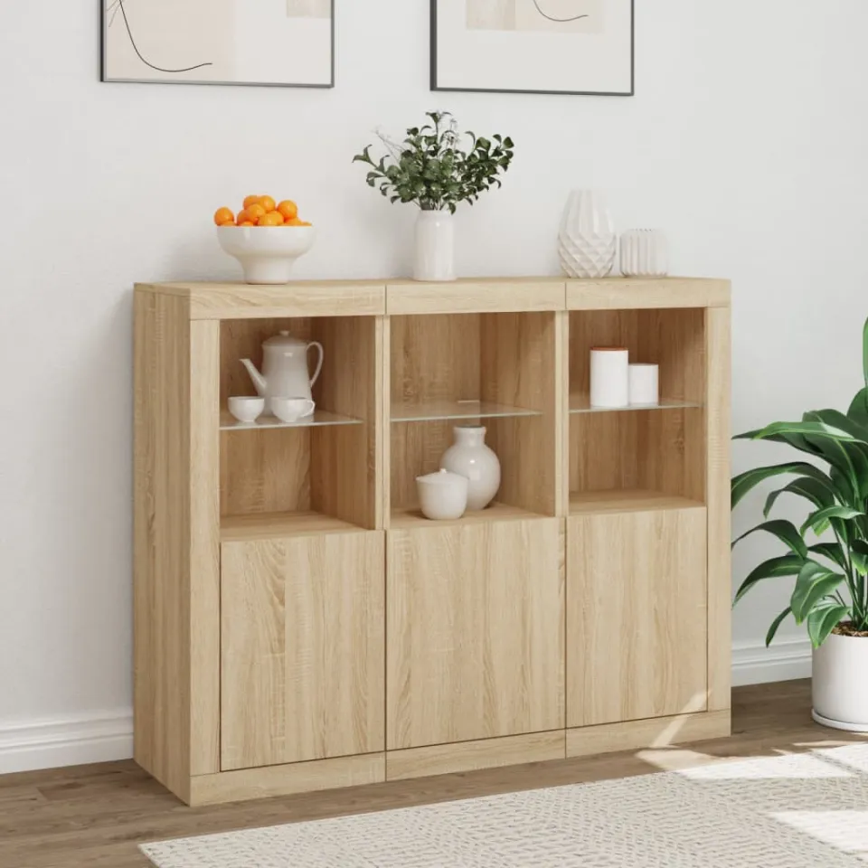 vidaXL Dressoirs met LED-verlichting 3 st bewerkt hout sonoma eiken, foto 4