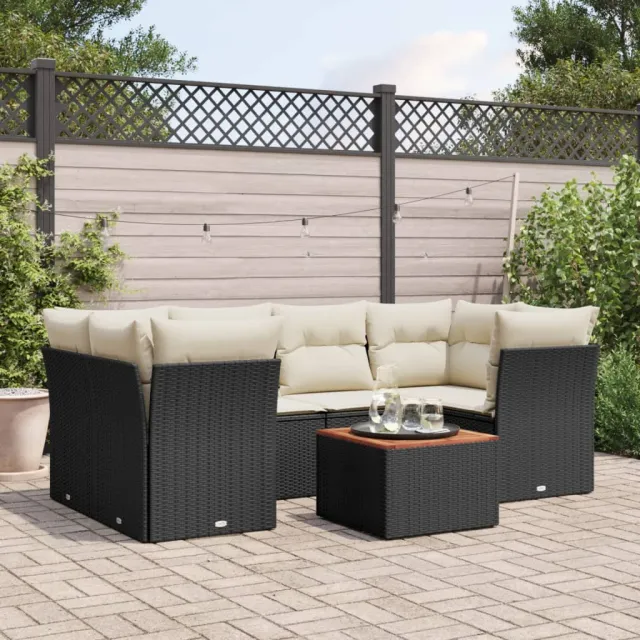 vidaXL 7-delige Loungeset met kussens poly rattan zwart, foto 2