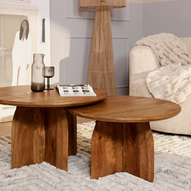 Starfurn Salontafel Rond Ø80cm - Naturel Mangohout - 80x80x45cm - Starfurn - Bijzettafel
