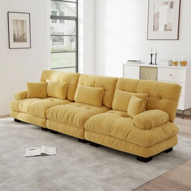 MODENUIT Hoekbank 3-Zits - Modulair Met Diepe Zitting - Voor Woonkamer, Appartement En Kantoor - Chenille Geel