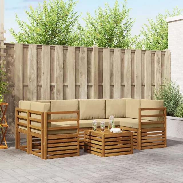 vidaXL Buiten bankenset 7 st 6-zits Natuurlijk en Beige