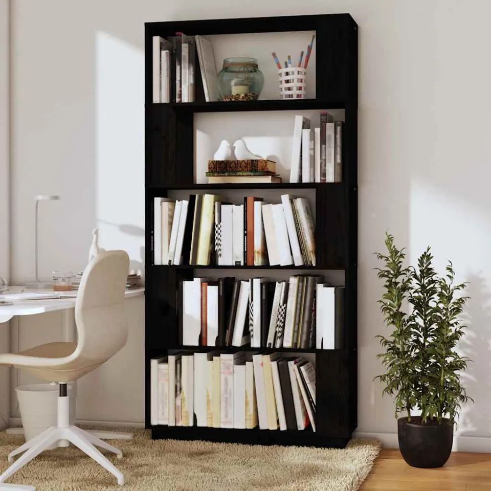 vidaXL Boekenkast/kamerscherm 80x25x163,5 cm massief grenenhout zwart, foto 3