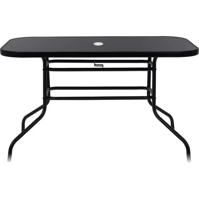 springos Tuintafel | 120 x 70 cm | Buitentafel | Bijzettafel Buiten | Metaal | Gehard Glas | Rechthoekig | Zwart
